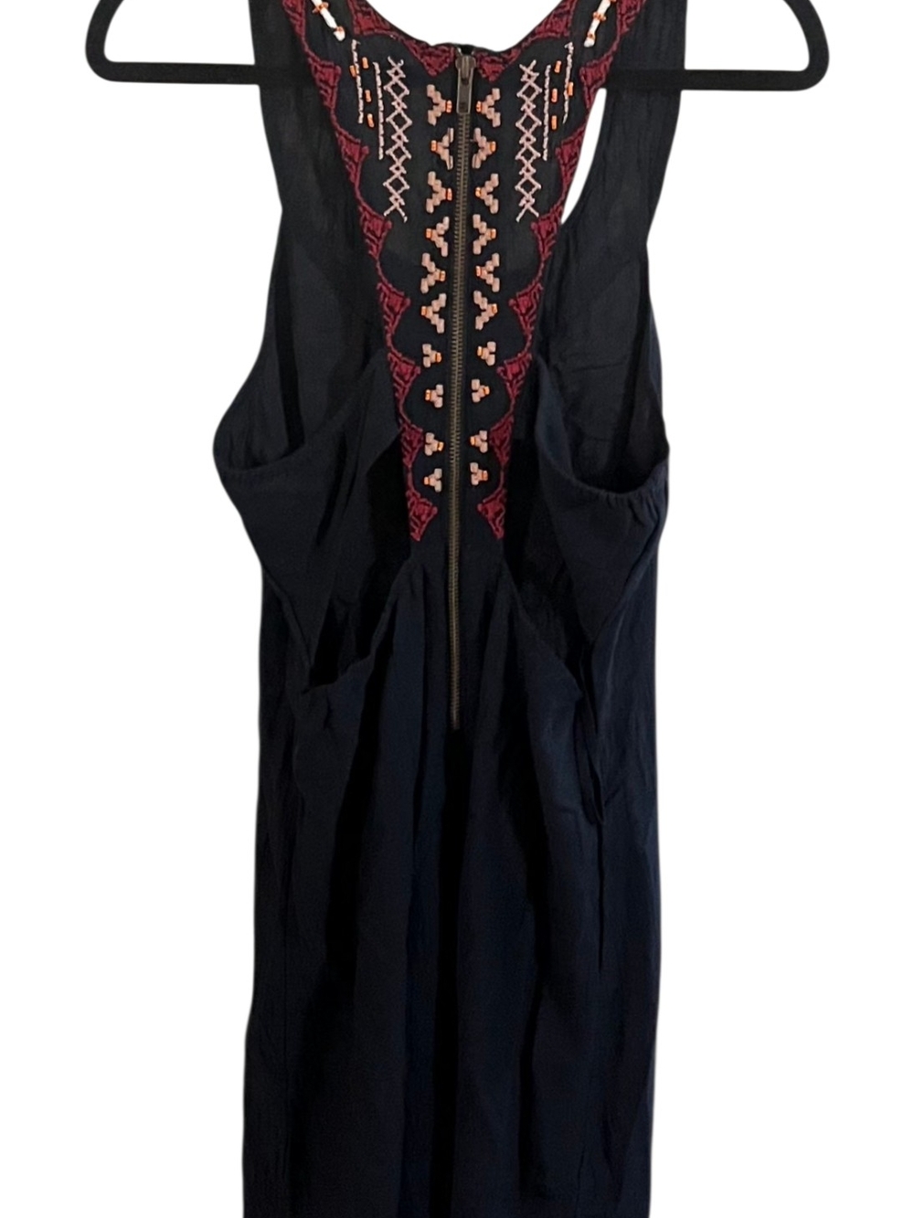 Free People Black Maxi Dress with Coral Embroidery Size Small - Picture 2 of 3